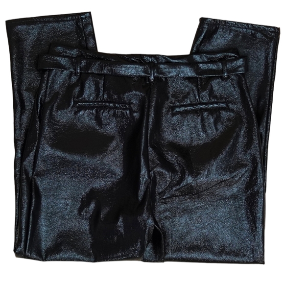 WHO WHAT WEAR Black High Tie Waist Textured Vinyl Straight Trouser Pants - 8 - Picture 5 of 16